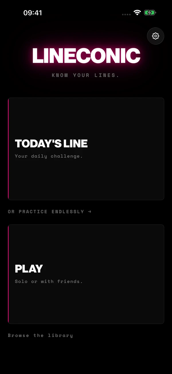 LINECONIC iPhone app home with today's line and play modes