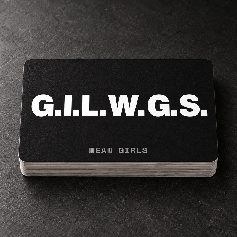 G.I.L.W.G.S. Mean Girls card on a neatly stacked deck